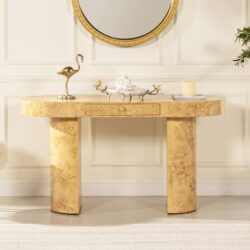 Jesse - Single Drawer Oval Computer Desk - Warm Natural Brown Burl