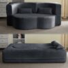 Floor Sofa With 2 Pillows, Convertible Plush Corduroy Foam Filled Sleeper Sofa Bed - Dark Gray - Image 3