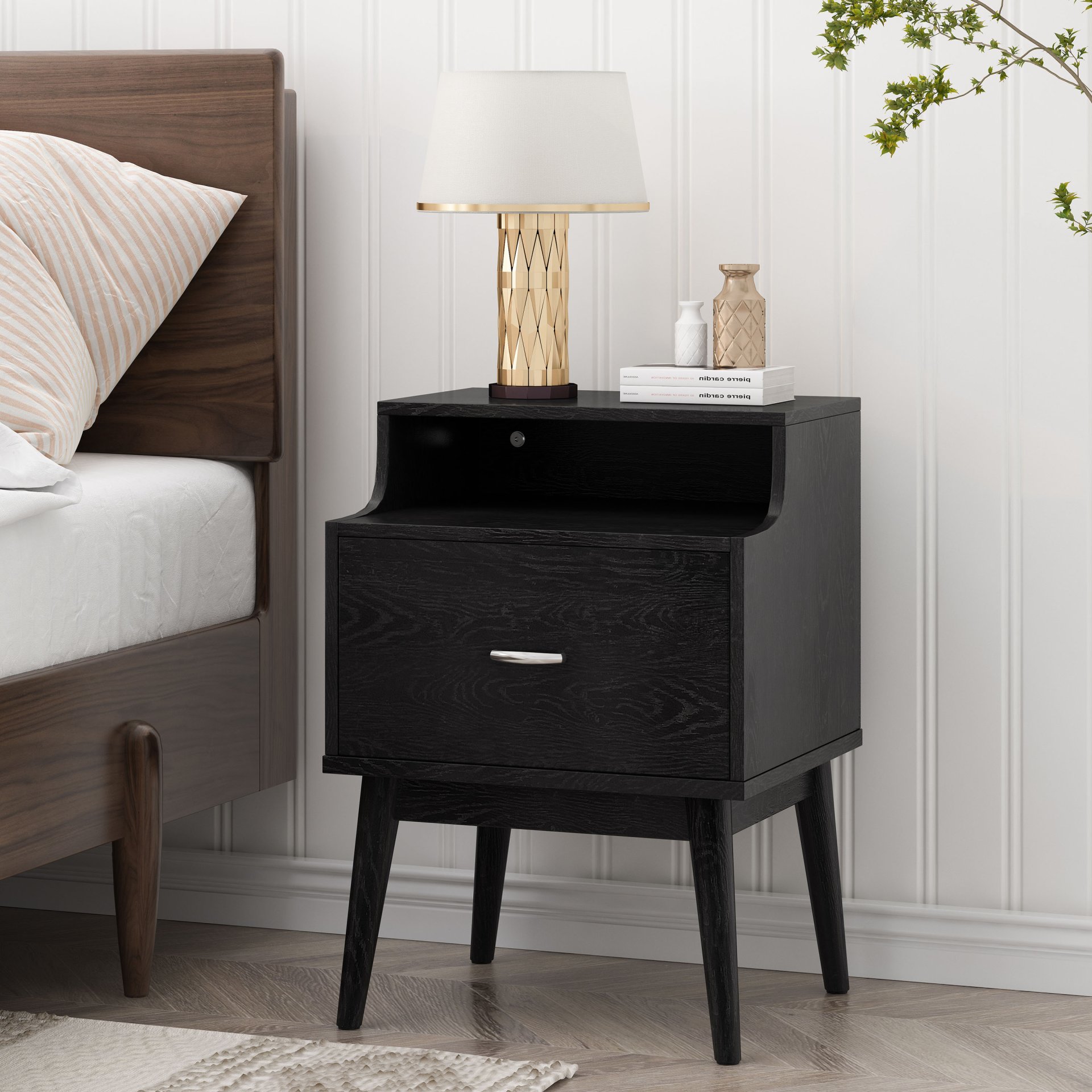 Starla - Wooden Nightstand - Black - Image 2