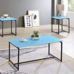 GT - 3 Piece Carbon Fiber Wrap Coffee Table And End Table (Set of 3) - Blue