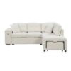 Sectional Sofa L-Shaped Sofa Couch Pull-Out Sofa Bed With A Movable Ottoman, Two USB Ports And Two Cup Holders For Living Room - Beige - Image 11