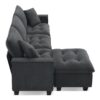 Modern Convertible Sectional L Shaped Reversible Couch Set With Free Pillows 4 Seat Suede Sleeper Sofa With Ottoman - Dark Gray - Image 7