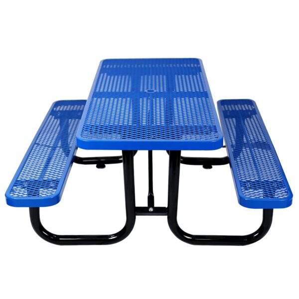 Rectangular Outdoor Steel Picnic Table With Umbrella Pole - Blue