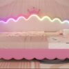 Twin Extending Daybed With LED Lights, Modern Upholstered Princess Daybed With Crown Headboard - Pink - Image 22