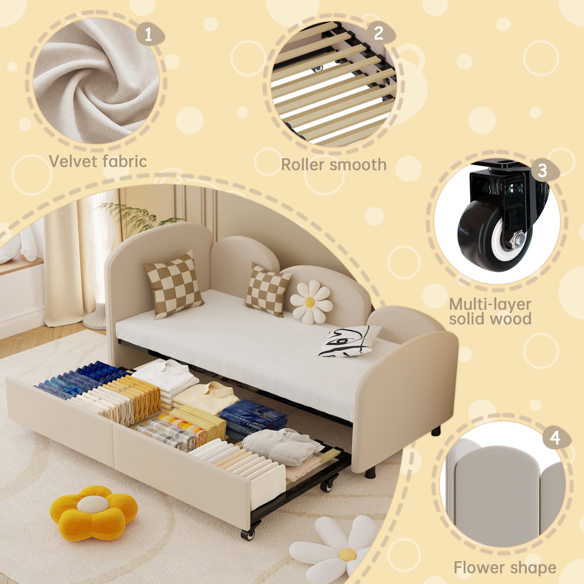 Modern Upholstered Daybed With Twin Size Bed Frames And Storage - Beige - Image 5