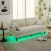 Modern Style Chenille 2 Seater Sofa With LED Light, USB Port, Storage Bag, Wood Legs - Beige - Image 13