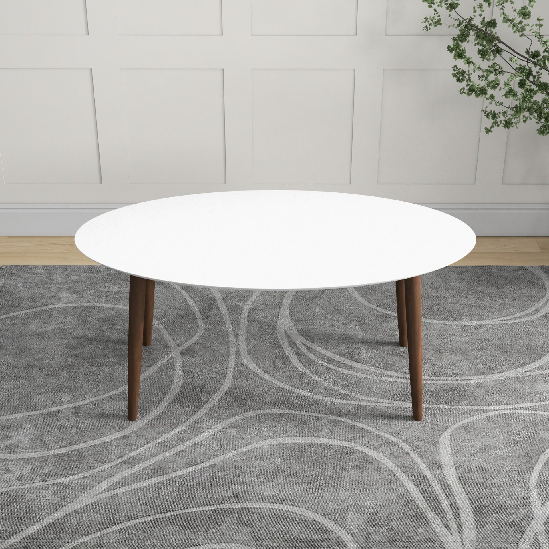 Ada - Mid-Century Modern Style Top Oval Dining Table - Brown / White - Image 9