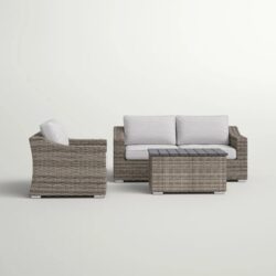 Stylish 3 Person Seating Group With Cushions Perfect For Outdoor Relaxation - Gray Mix