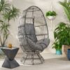 Berkshire - Outdoor Wicker Swivel Egg Chair With Water Resistant Cushions - Gray - Image 2