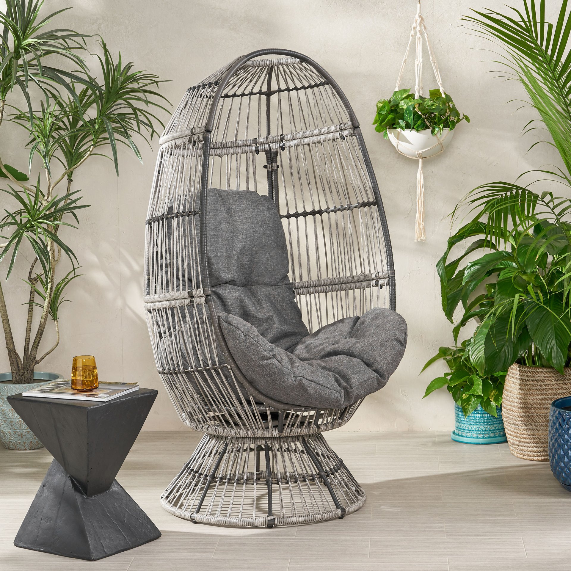 Berkshire - Outdoor Wicker Swivel Egg Chair With Water Resistant Cushions - Gray - Image 2