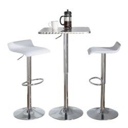 Ale - 3 Piece Bar Set Bistro Square Contemporary Adjustable Oval Footrest - Silver / Chrome / White