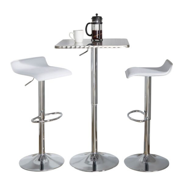 Ale - 3 Piece Bar Set Bistro Square Contemporary Adjustable Oval Footrest - Silver / Chrome / White