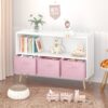 Kids Bookcase With Collapsible Fabric Drawers, Children's Book Display, Toy Storage Cabinet Organizer - White / Pink - Image 13