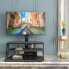 Multi-Function Angle And Height Adjustable Tempered Glass TV Stand - Black - Image 5