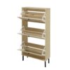 Modern Freestanding Rattan 3 Door Shoe Rack Storage Cabinet For Entryway - Natural Particle Board - Image 5