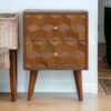 Cube Carved Bedside Table Nightstand - Chestnut - Image 13