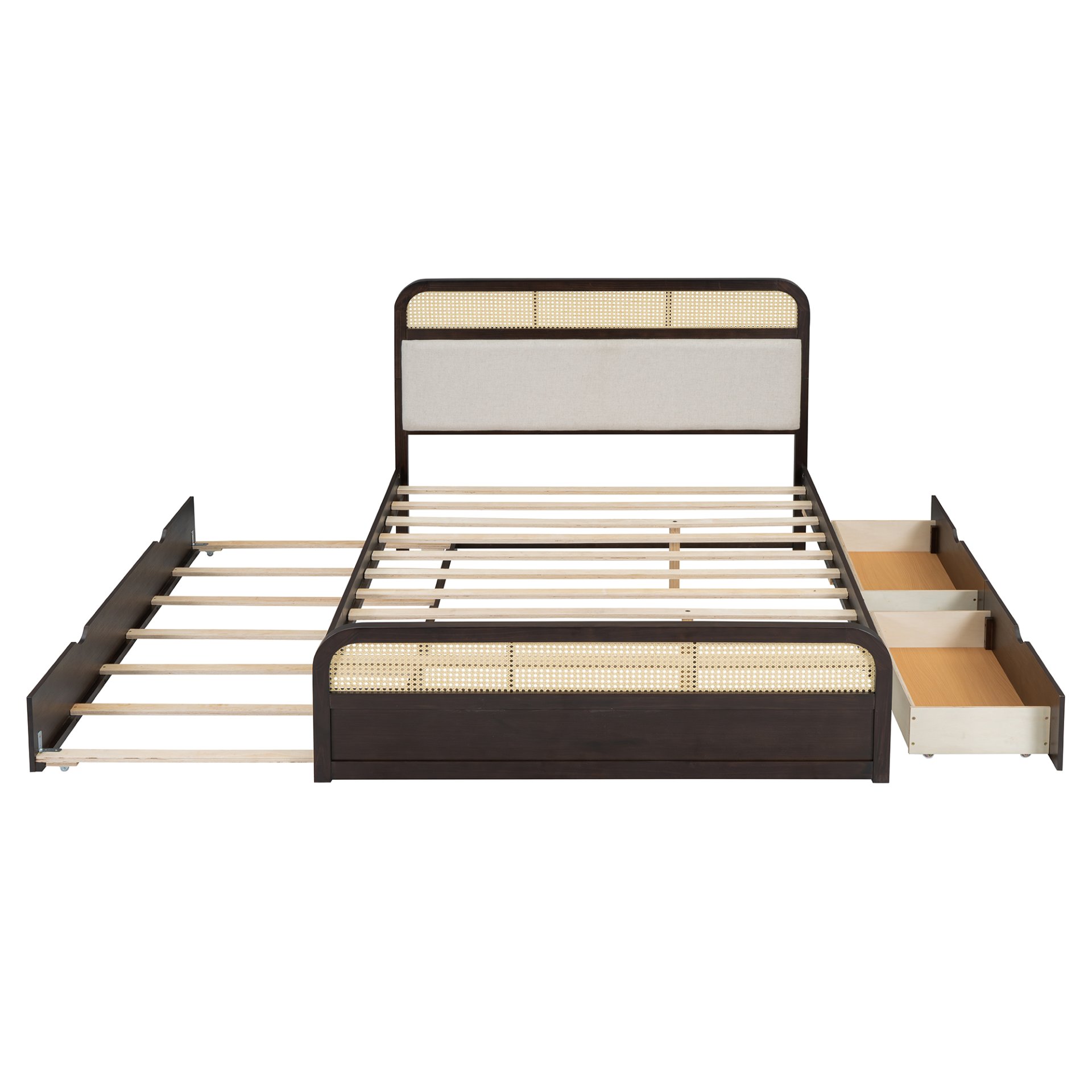 Queen Size Platform Bed With Trundle And 2 Drawers - Espresso - Image 6
