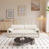 Queen Pull Out Sofa Bed, 3 In 1 Convertible Sleeper Sofa With Side Storage Multifunctional Velvet Loveseat Bed For Living Room - Beige - Image 4