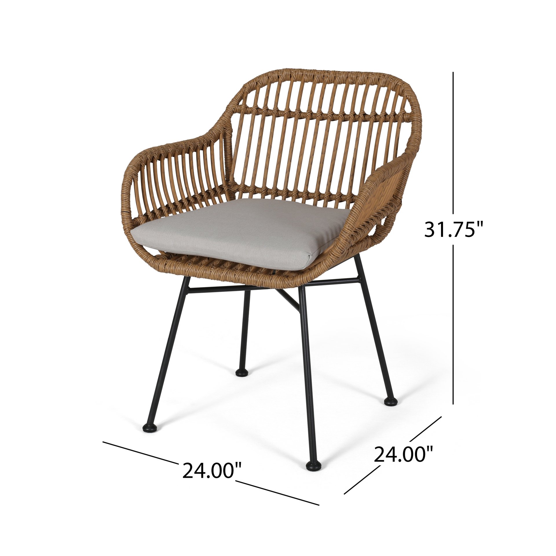 Outdoor Rattan Accent Chair With Metal Legs - Beige - Image 3