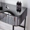 Mirrored Makeup Vanity Table With Stainless Steel Base, Mirrored Console Dressing Table With 2 Drawers, Versatile Desk For Bedroom And Office - Gray - Image 8