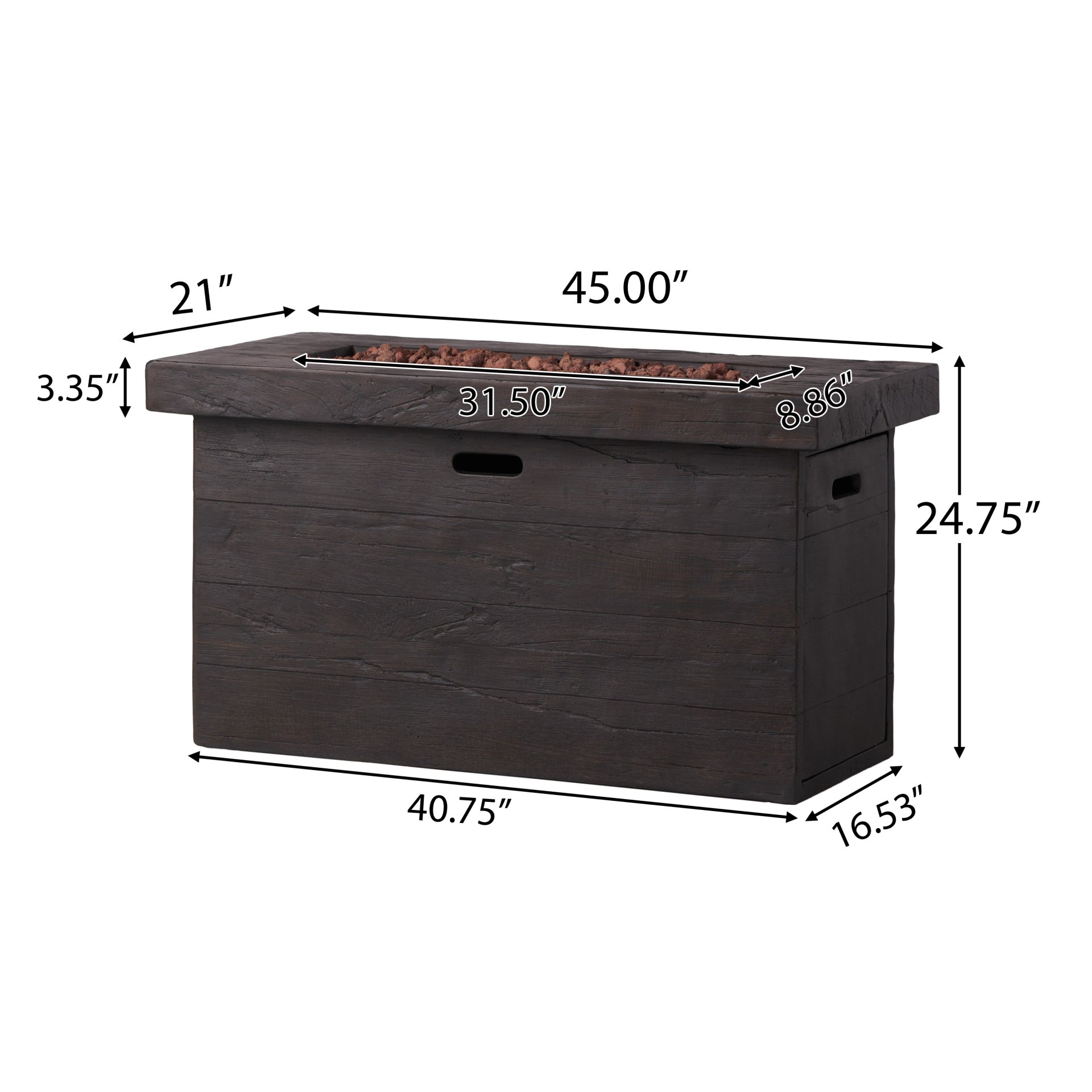 Custer - Rectangular Fire Pit 50, 000 Btu Magnesium Oxide - Brown - Image 3