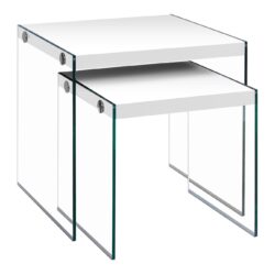 Nesting Table, Side, End, Accent, Glossy Contemporary & Modern (Set of 2) - White