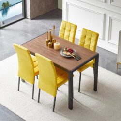 5 Piece Dining Set Including Velvet High Back Nordic Dining Chair & Creative Design Dining Table - Yellow