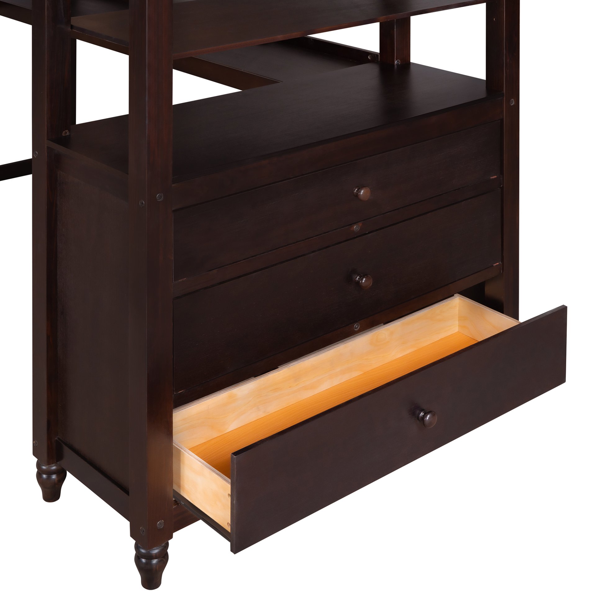 Twin Size Loft Bed With Drawers And Desk, With Shelves - Espresso - Image 15