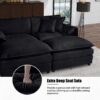 Deep Seat Sectional Cloud Sofa With 2 Ottomans & Soft Pillows, Modular Loveseat Couch - Black Chenille - Image 21