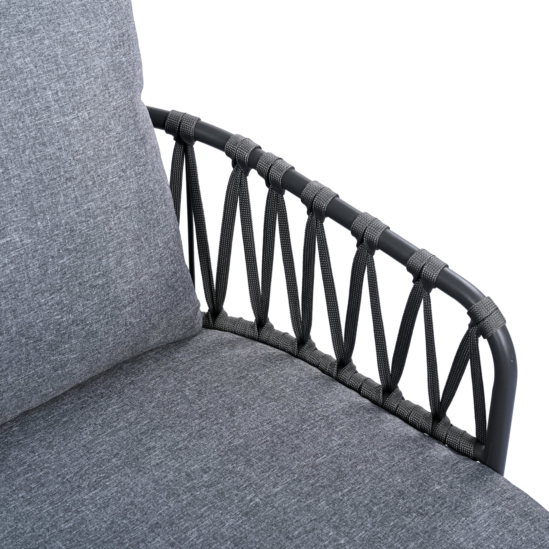 4 Piece Outdoor Patio Furniture Set, Metal Chairs With Woven Rope U Shaped Backrest, Outdoor Conversation Set With Thick Cushions And Coffee Table For Garden, Poolside, Balcony - Black / Gray - Image 22