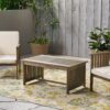 Acacia Wood Outdoor Coffee Table, Rectangular Patio Coffee Table For Outside - Gray - Image 6