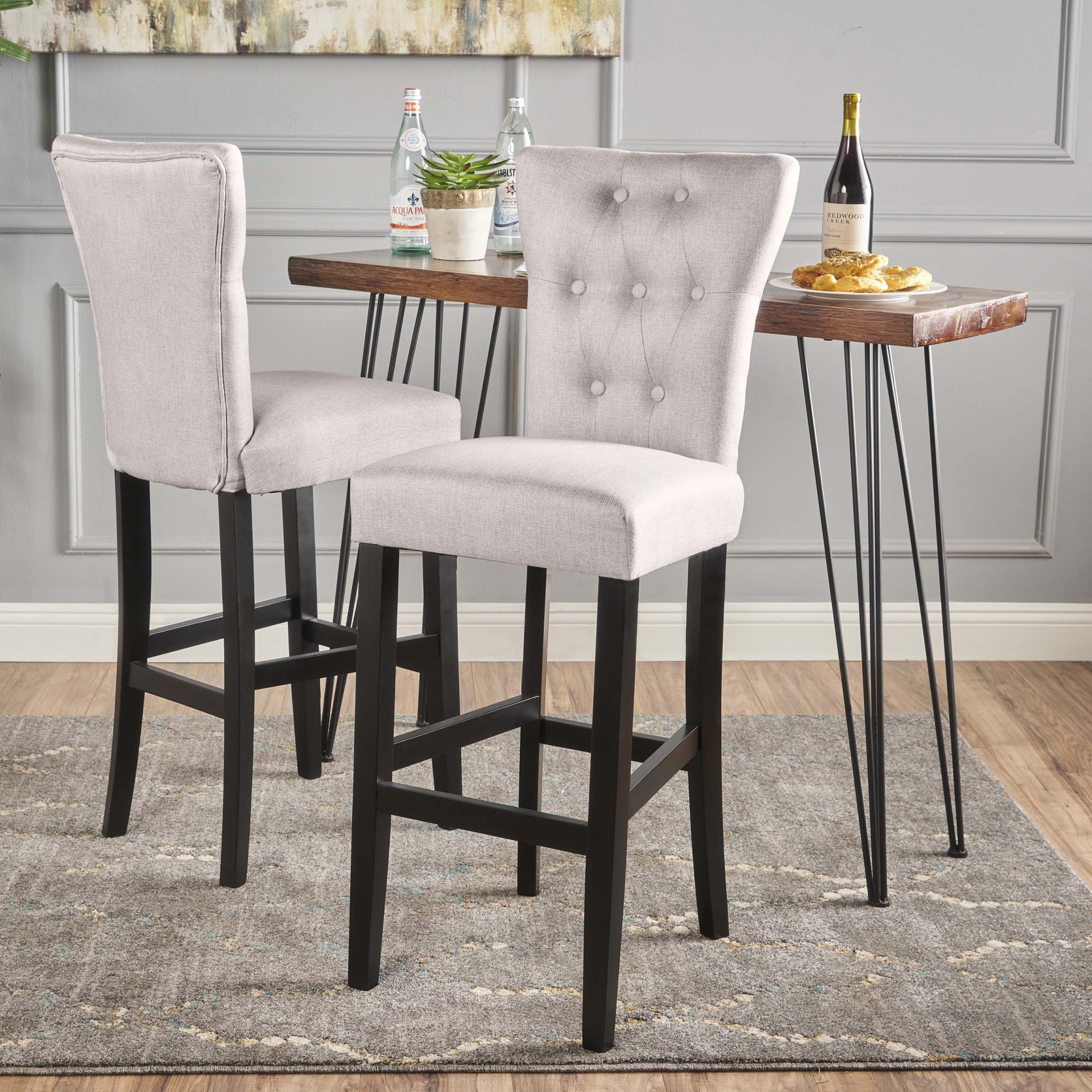 Elegant Barstool Set With Plush Cushioning - Wheat - Image 2