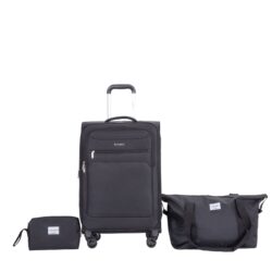 3 Piece Set (18/Travelbag/Toiletry Bag), Softshell Suitcase Spinner Wheels Terylene Polyester Luggage Sets Carry On Suitcase Luggage Lightweight Durable Suitcase - Black