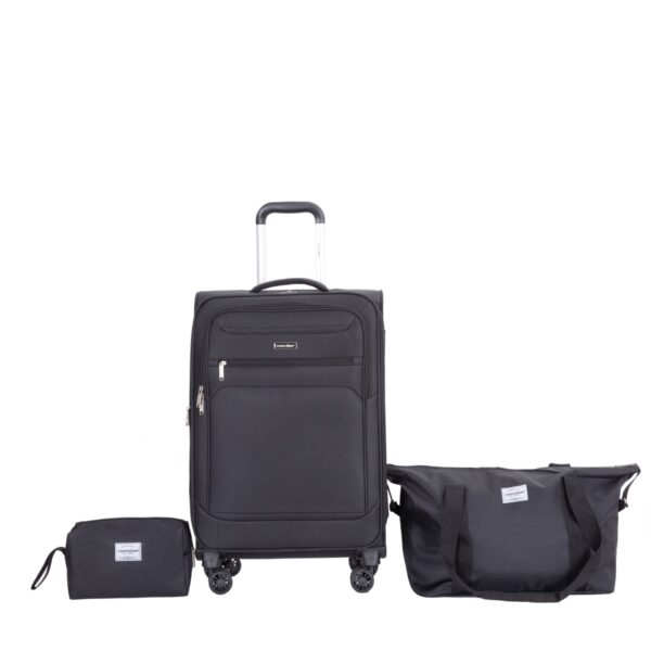 3 Piece Set (18/Travelbag/Toiletry Bag), Softshell Suitcase Spinner Wheels Terylene Polyester Luggage Sets Carry On Suitcase Luggage Lightweight Durable Suitcase - Black