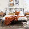 Mid-Century Modern Solid Wood Queen Platform Bed Frame With Spindle Headboard - Black - Image 5