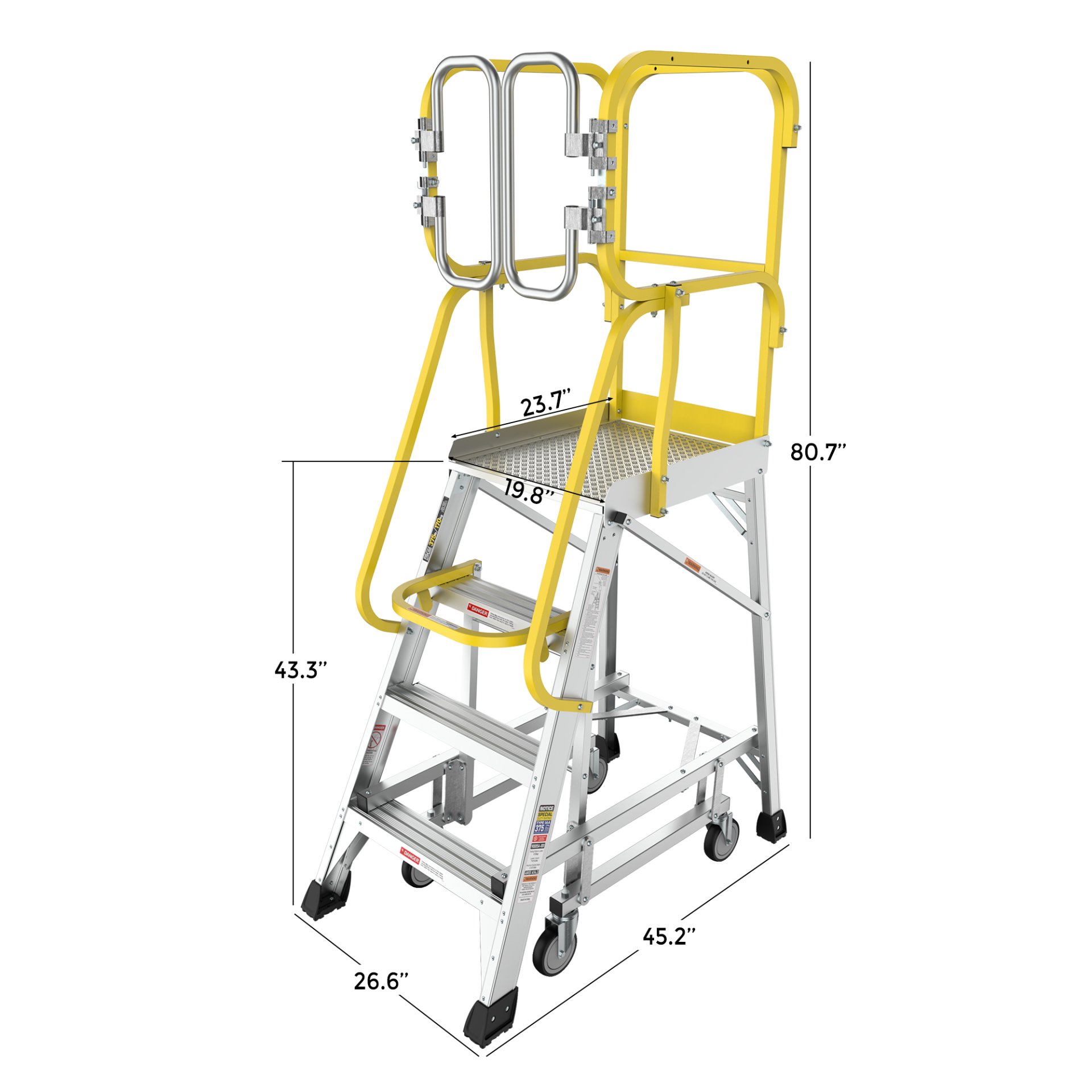Heavy Duty Aluminum 4 Step Rolling Platform Ladder With 375Lbs Capacity And Safety - Silver - Image 3