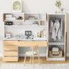 2 Door Storage Desk Wardrobe For Bedroom With Shelves And Drawers - Natural - Image 18