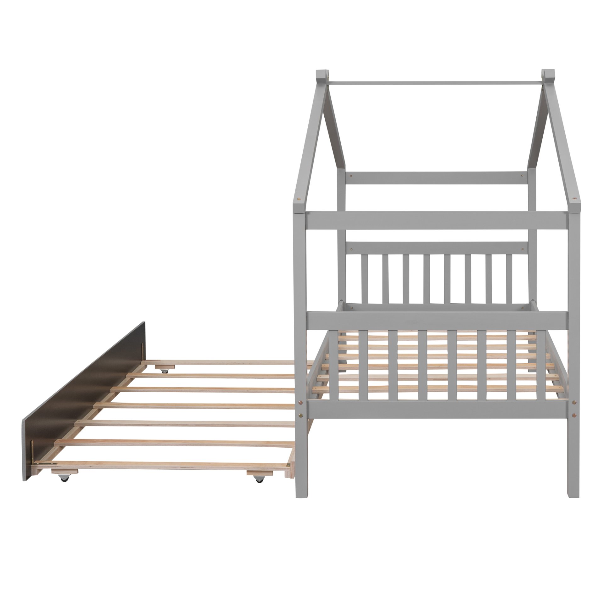 Twin Size House Bed With Twin Size Trundle - Gray - Image 8