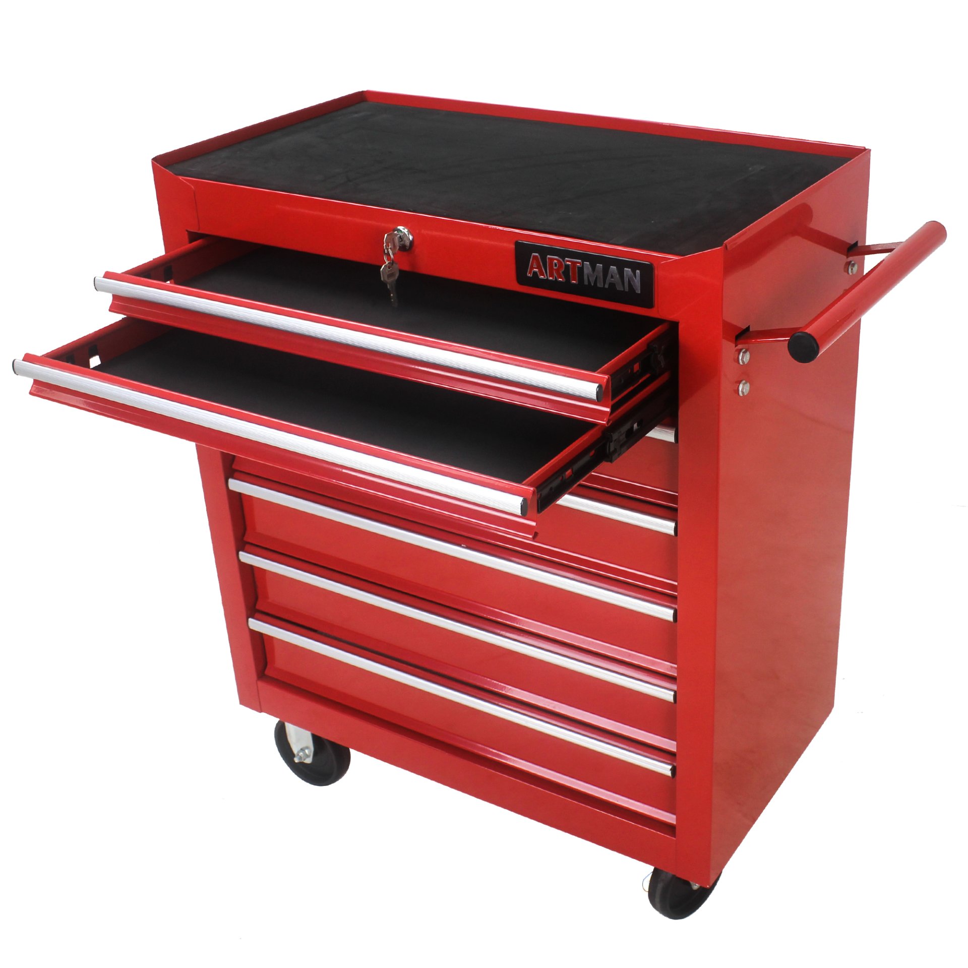 7 Drawers Multifunctional Tool Cart & Wheels - Red - Image 6