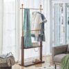 Hanger Double Layer Coat Rack With Solid Wood Partition - Gold / Walnut - Image 4