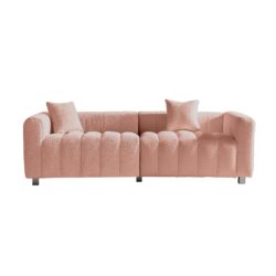 3 Seater Sofa With Metal Base Legs And 2 Pillows In Pink, In Soft On Frame - Pink