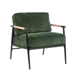Modern Accent Chair With Plush Cushions, Minimalist Metal Frame, Wooden Armrest Design - Green