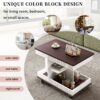 Adjustable End Table With Wheels, Modern Multifunctional Sofa Side Table With Lift Top, 360°Rotating Top And Storage Space For Living Room, Small Space - Brown / White - Image 9