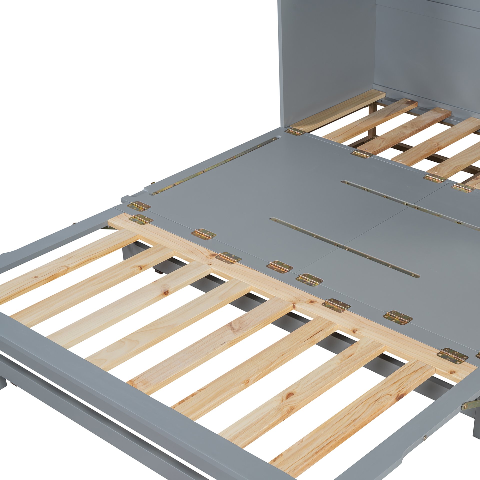 Queen Size Murphy Bed With Iron Legs, Modern Design - Gray - Image 16