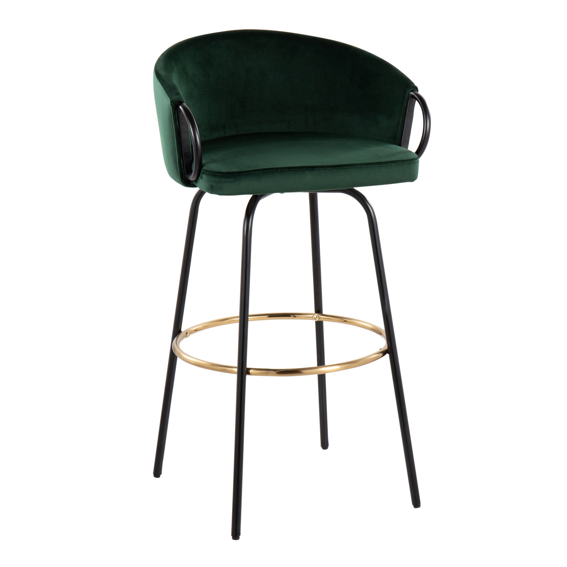 Claire - Contemporary / Glam Barstool With Footrest (Set of 2) - Black / Emerald Green - Image 2