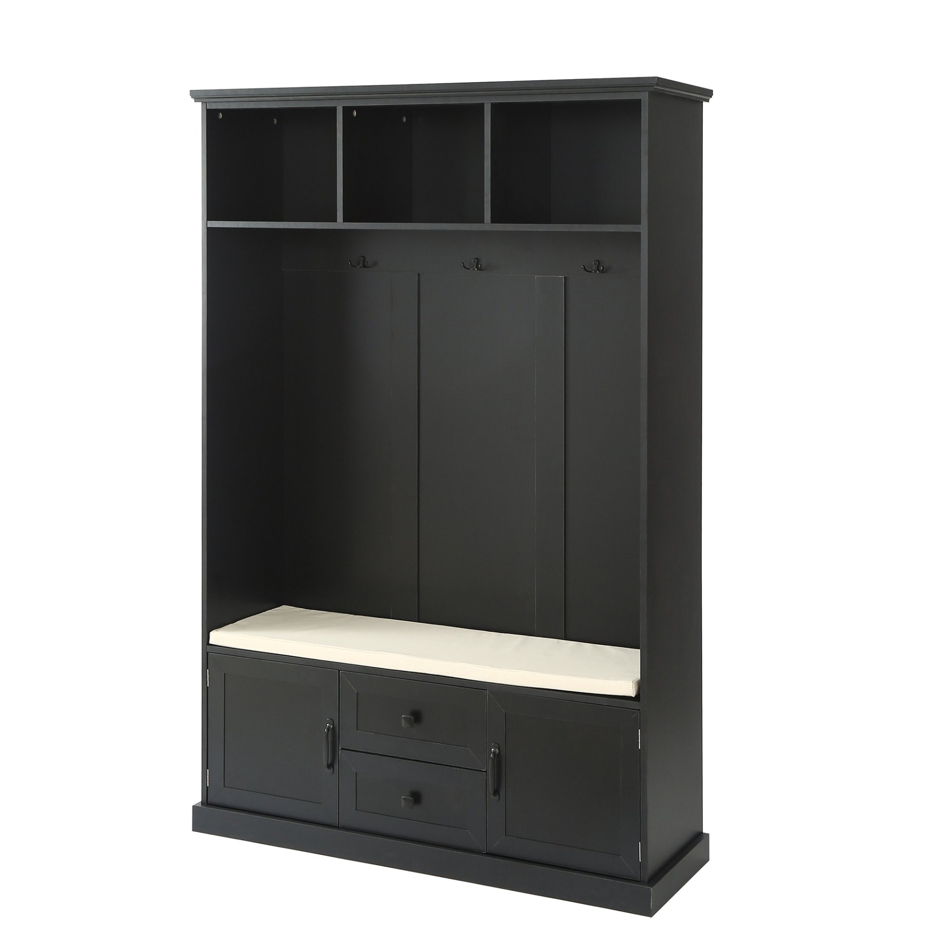 Hall Tree With 3 Hooks, Coat Hanger, Entryway Bench, Storage Bench, 3 In 1 Design, For Entrance, Hallway - Black - Image 6