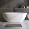 Solid Surface Matte Tub, Solid Surface Soaking Tub, Stone Resin Freestanding Bathtub, Thick Edge Stand Alone Tubs With Overflow, Pop-Up Drain (Oval) - Matte White - Image 2