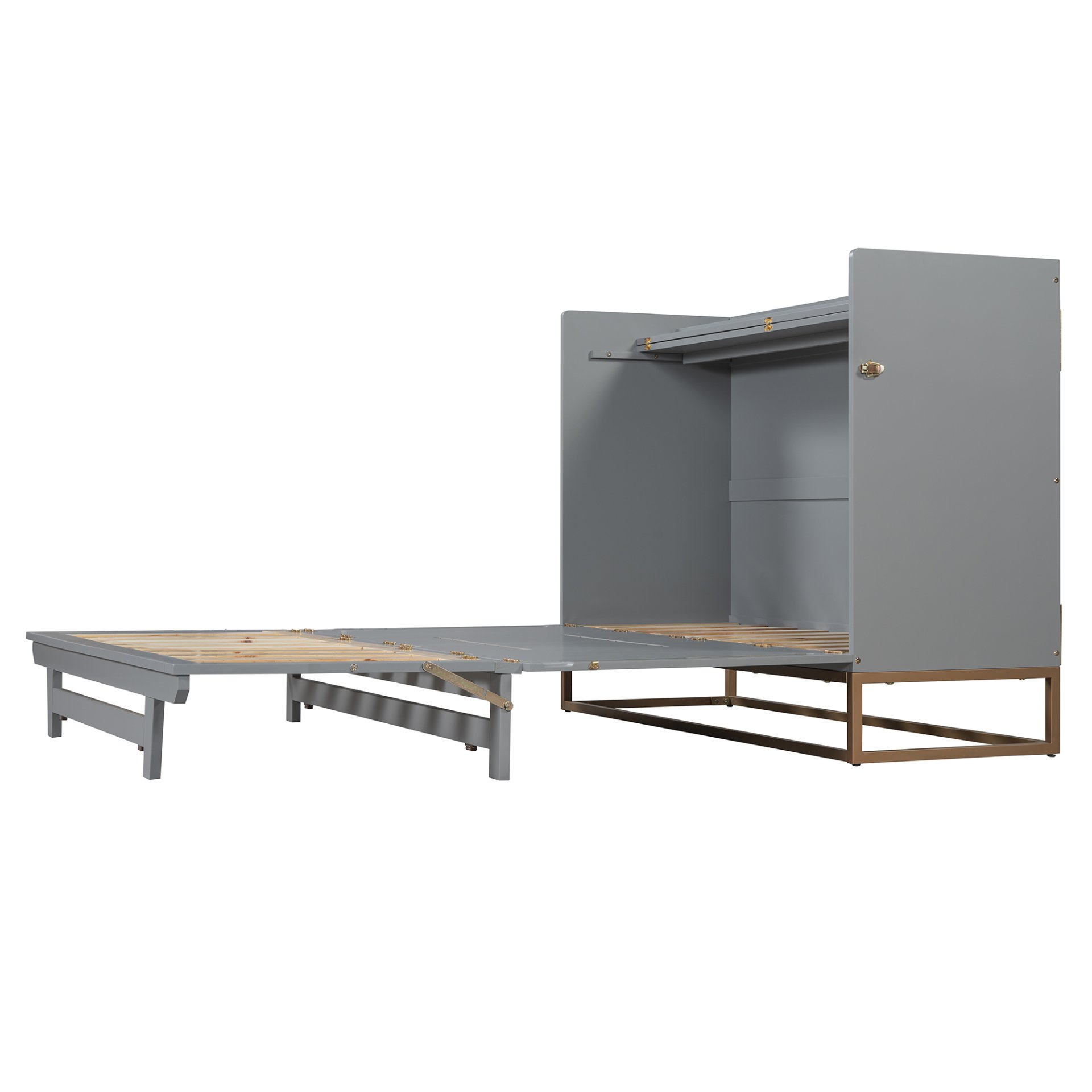 Queen Size Murphy Bed With Iron Legs, Modern Design - Gray - Image 11