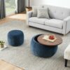 Round Storage Ottoman With 2 In 1 Function As End Table And Ottoman, Eucalyptus Wood And Foam - Dark Blue - Image 4