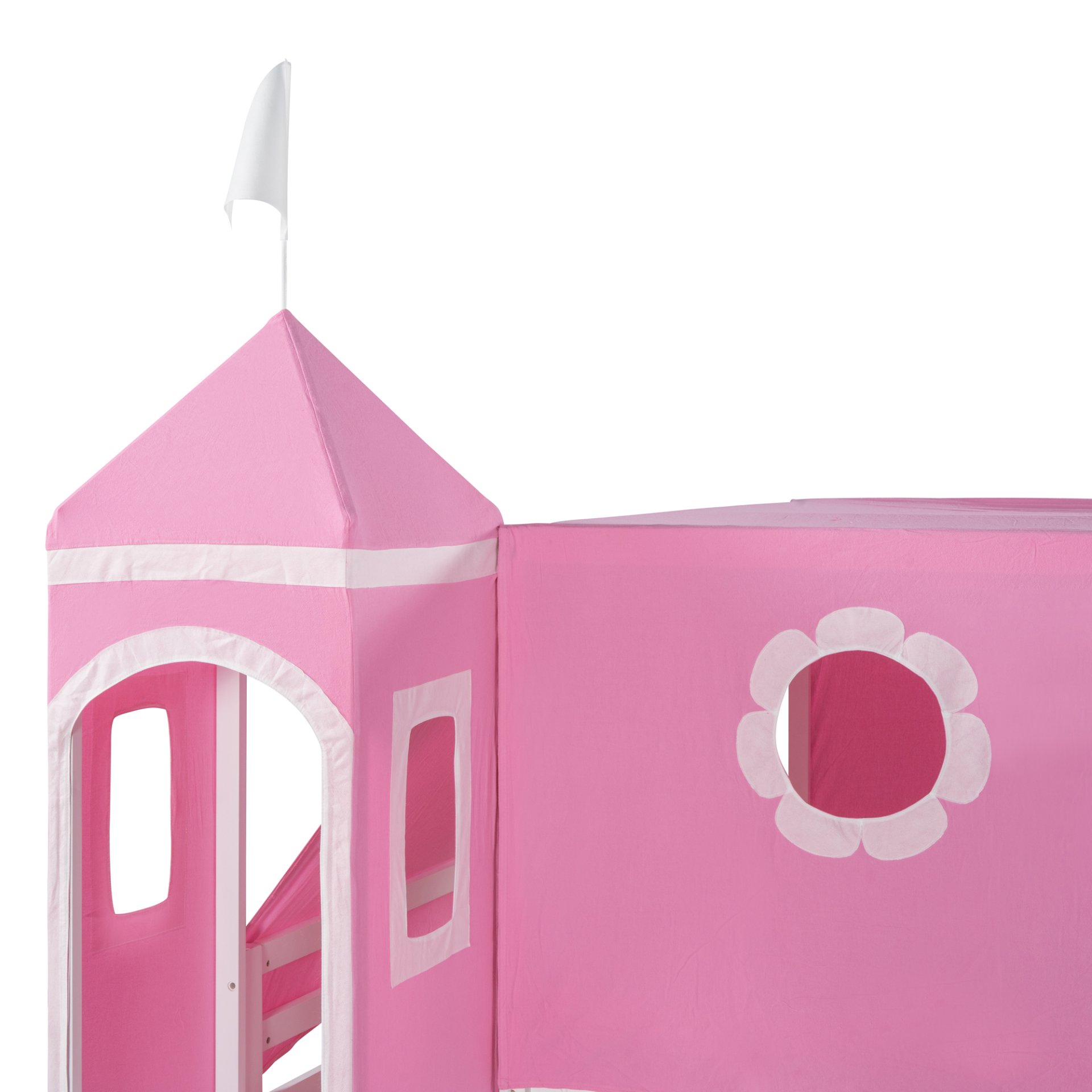 Full Size Loft Bed With Slide And Tent Tower Space Saving Fun Design For Kids - Pink - Image 14